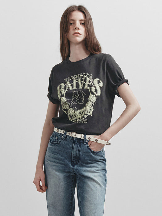 [raive] New Vintage Rose Graphic T-shirt in Charcoal VW5ME927-9E