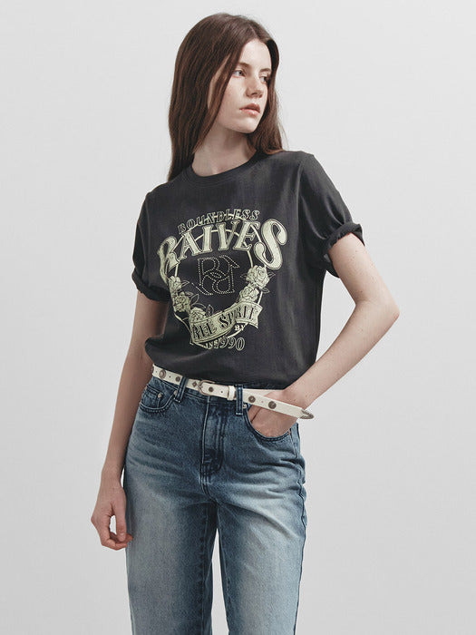 [raive] New Vintage Rose Graphic T-shirt in Charcoal VW5ME927-9E