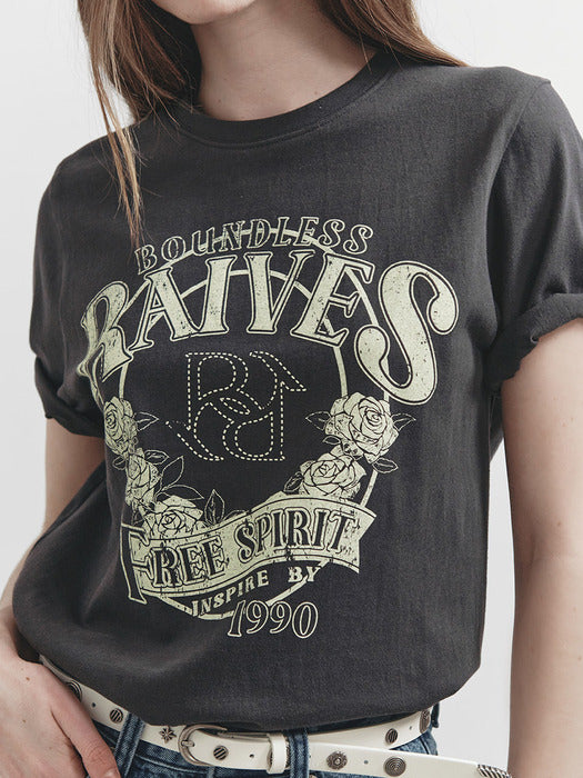 [raive] New Vintage Rose Graphic T-shirt in Charcoal VW5ME927-9E