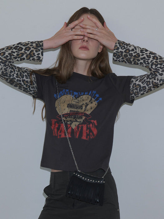 Raive Leopard Heart Ravers Layered T-Shirt in Charcoal