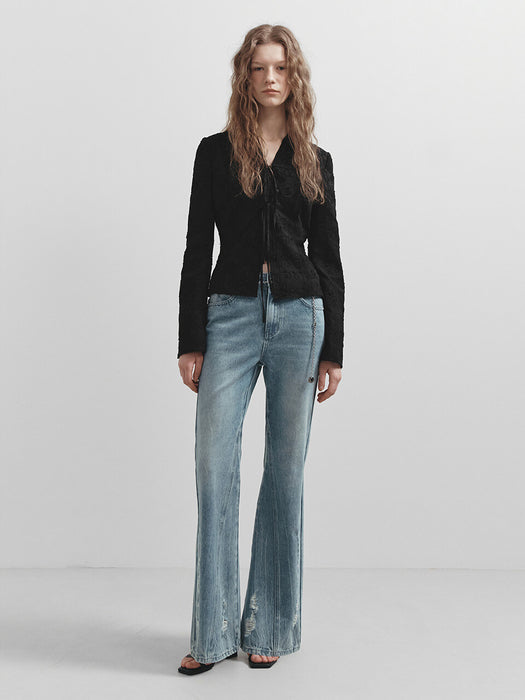 Raive Demage Boots Cut Denim Pants in Blue