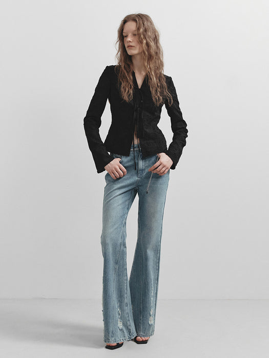 Raive Demage Boots Cut Denim Pants in Blue