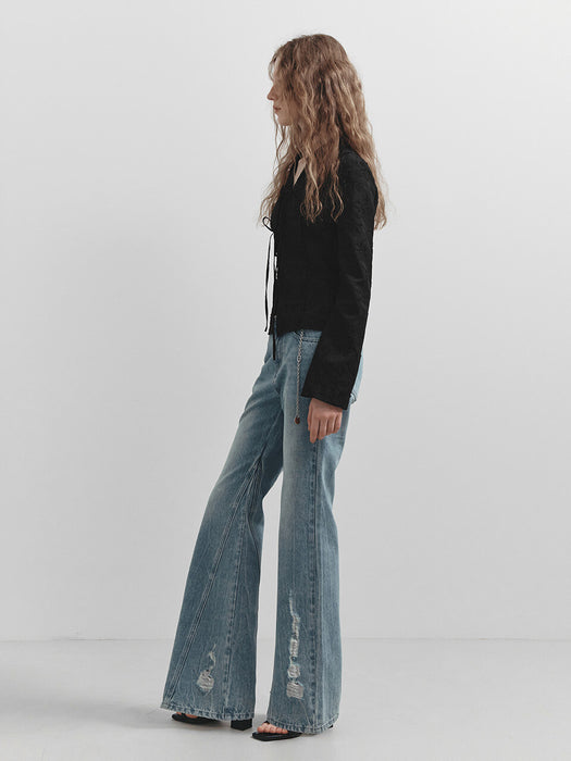 Raive Demage Boots Cut Denim Pants in Blue