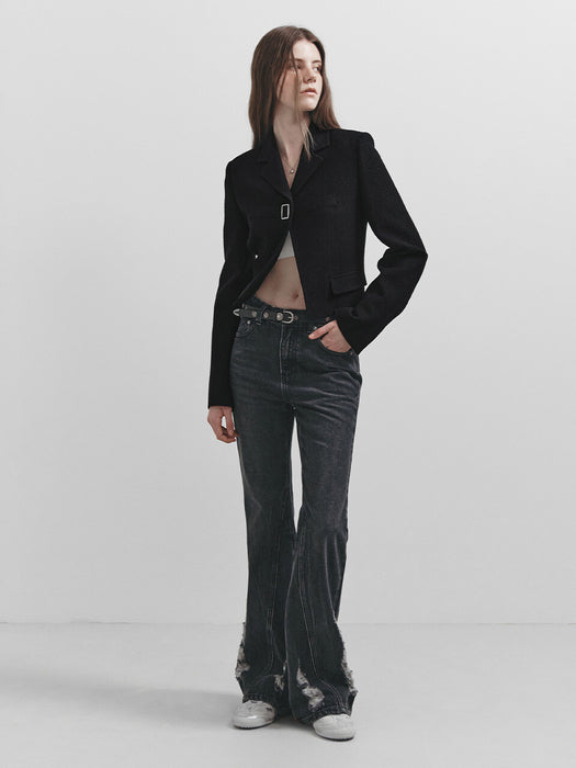 Raive Demage Boots Cut Denim Pants in Grey