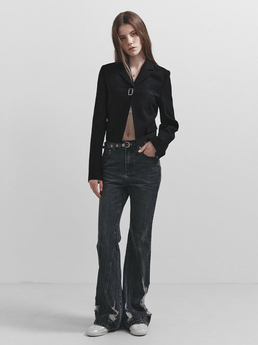 [raive] Demage Boots Cut Denim Pants in Grey VJ5SL401-12