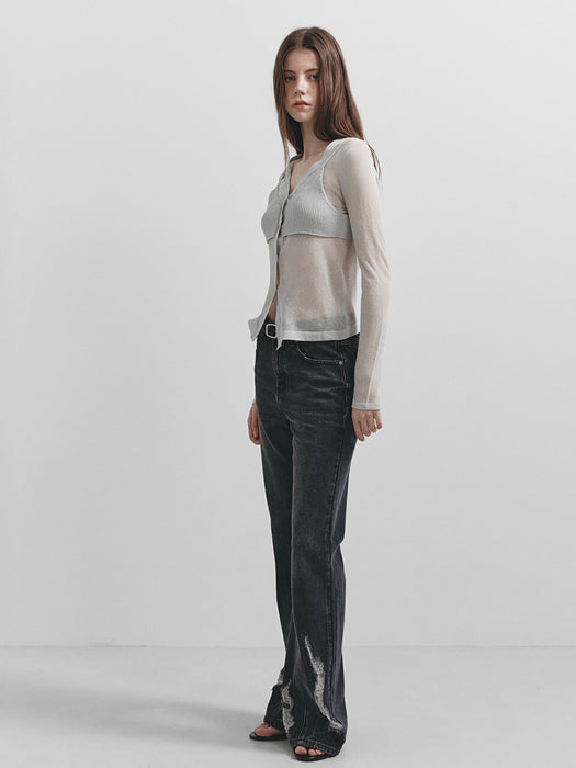 [raive] Demage Boots Cut Denim Pants in Grey VJ5SL401-12