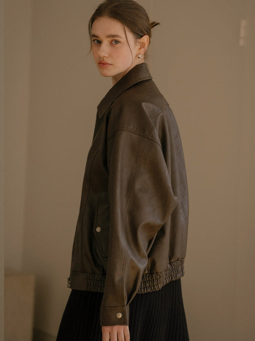 [TILLIDIE] Faux leather overfit jumper_Dark Brown