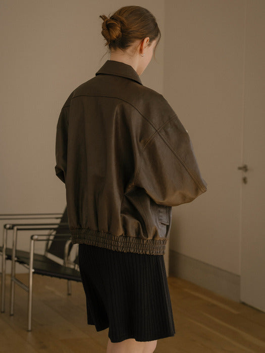 [TILLIDIE] Faux leather overfit jumper_Dark Brown