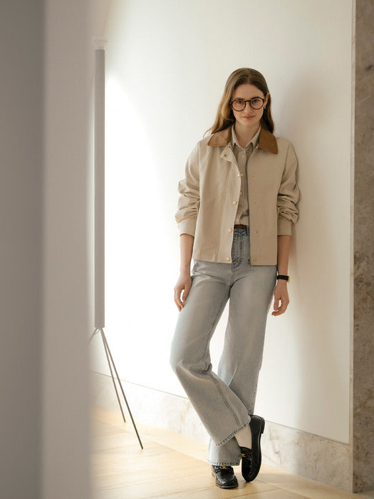 [TILLIDIE] Danna coloring collar gold button jumper_Sand Beige