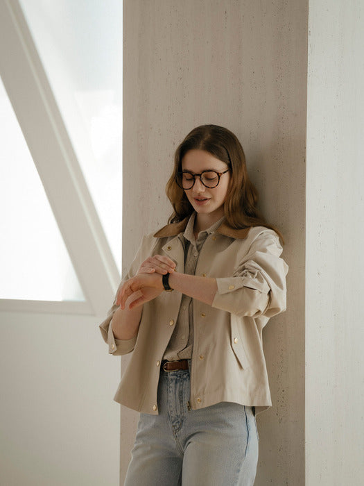 [TILLIDIE] Danna coloring collar gold button jumper_Sand Beige