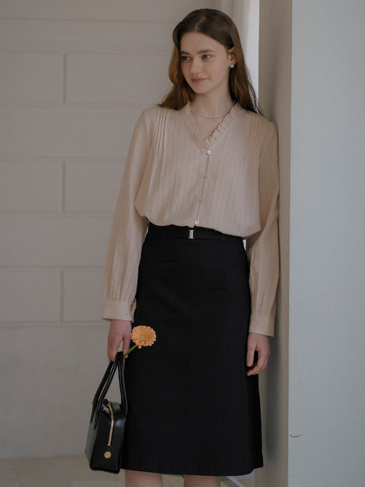 [TILLIDIE] Race texured frill blouse_Pink