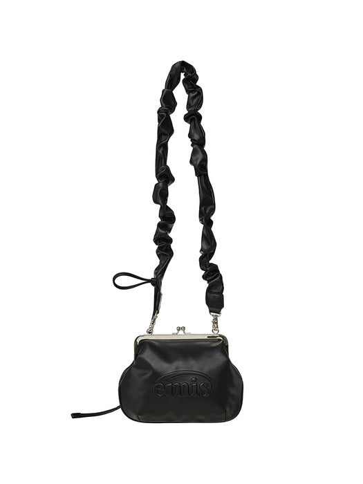 [emis] STRING STRAP CLASP FRAME PURSE BAG-BLACK