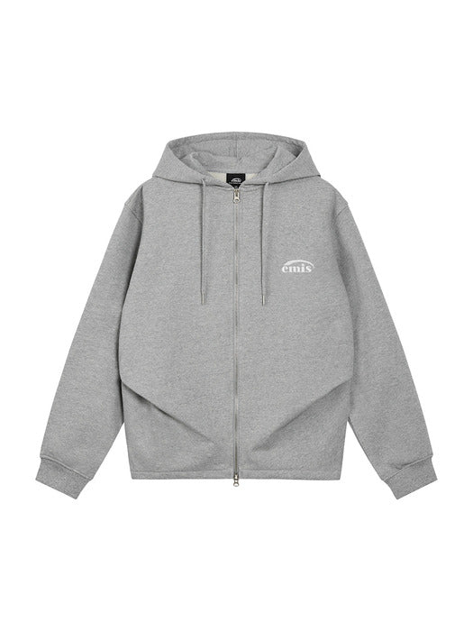 [emis] TUCK DETAILED HOOD ZIP-UP-MELANGE GRAY