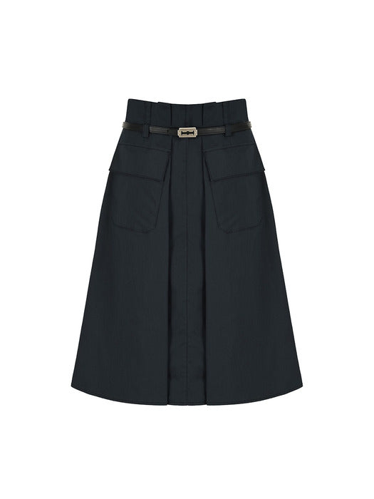 [vunque] Pintuck Skirt Navy