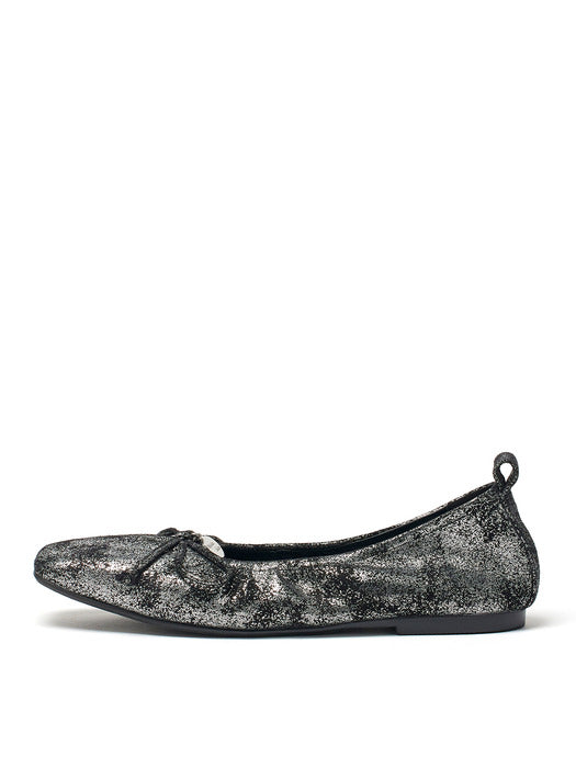 RIBBON BALLET FLAT SHOES IN DARK SILVER
