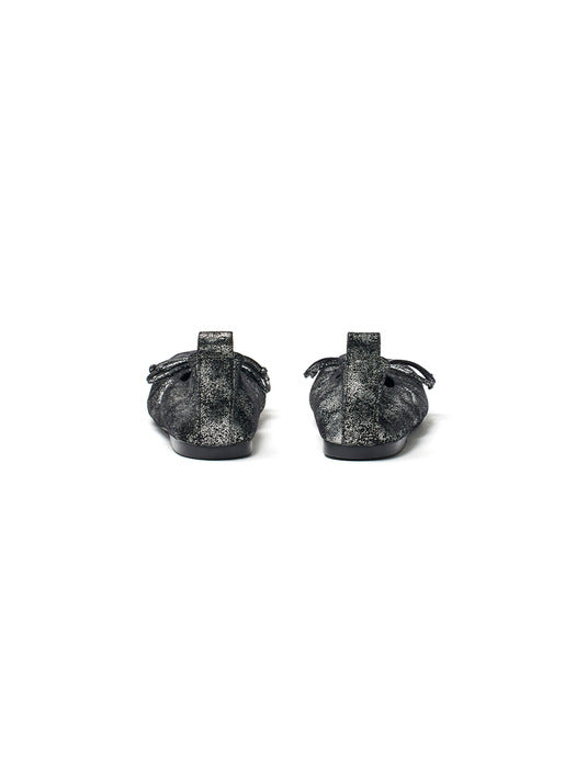 RIBBON BALLET FLAT SHOES IN DARK SILVER