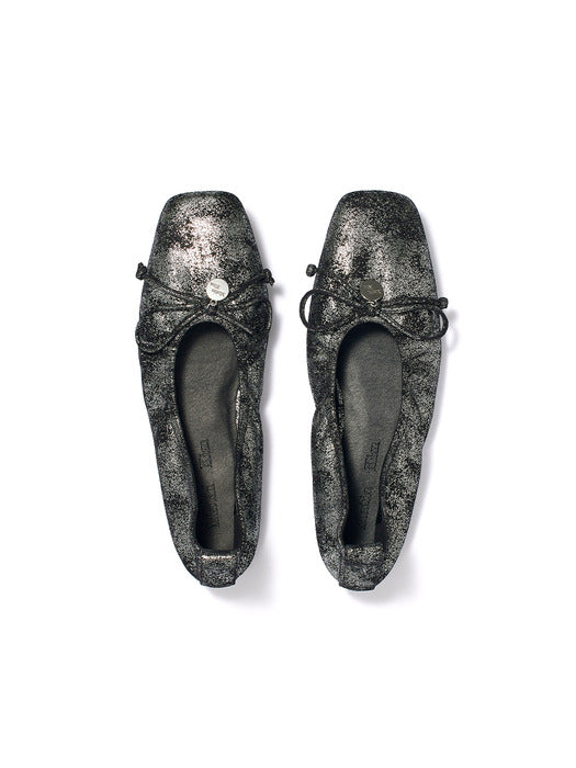 RIBBON BALLET FLAT SHOES IN DARK SILVER