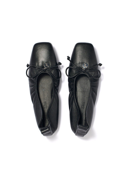 RIBBON BALLET FLAT SHOES IN BLACK