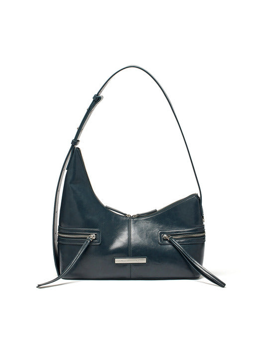 ASYMMETRICAL ZIPPER BAG IN CHARCOAL
