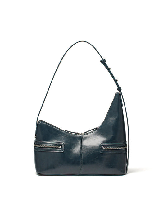 ASYMMETRICAL ZIPPER BAG IN CHARCOAL