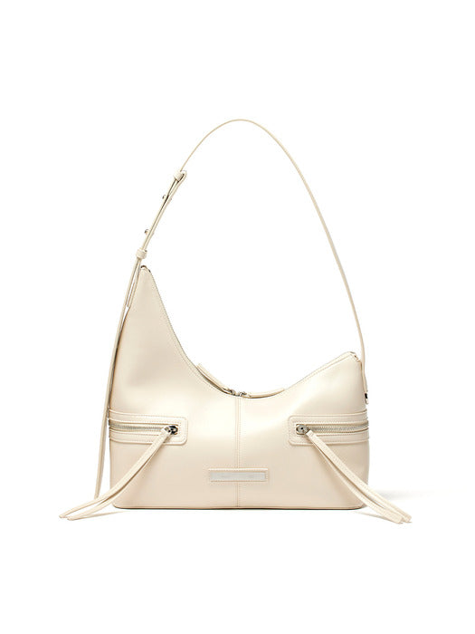 ASYMMETRICAL ZIPPER BAG IN IVORY