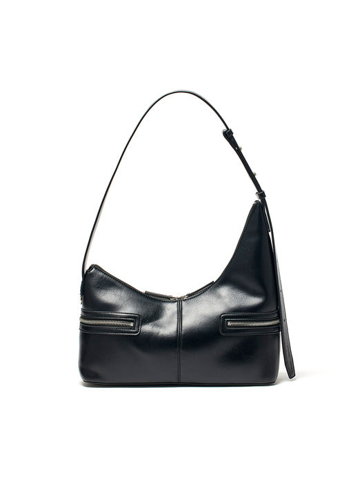 ASYMMETRICAL ZIPPER BAG IN BLACK