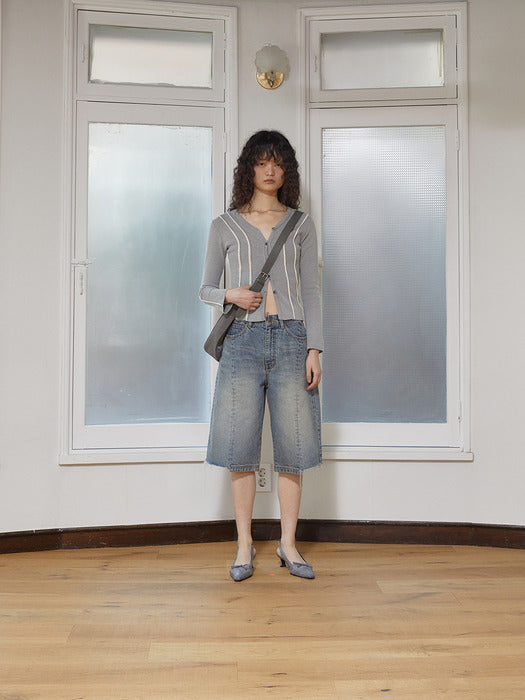 HEM POINT BERMUDA DENIM PANTS FOR WOMEN IN BLUE