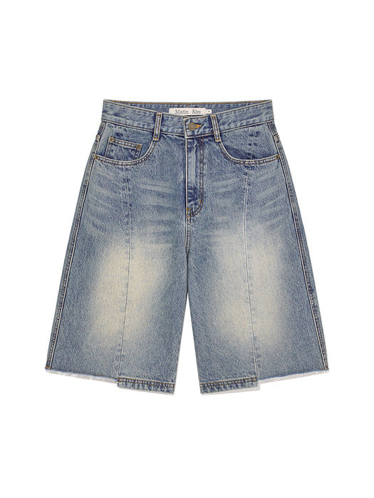 HEM POINT BERMUDA DENIM PANTS FOR WOMEN IN BLUE