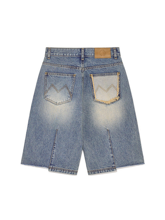 HEM POINT BERMUDA DENIM PANTS FOR WOMEN IN BLUE