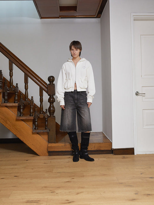 HEM POINT BERMUDA DENIM PANTS FOR WOMEN IN CHARCOAL