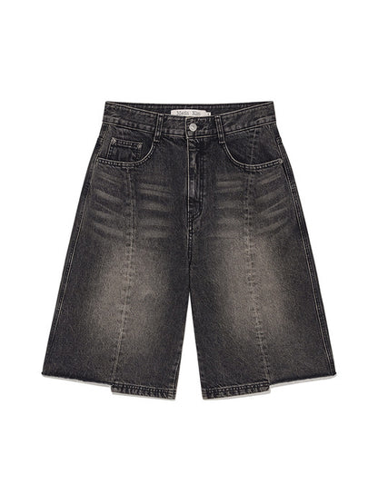 HEM POINT BERMUDA DENIM PANTS FOR WOMEN IN CHARCOAL