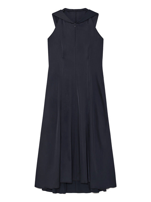 BACK STRING HOODY MAXI DRESS IN DARK NAVY