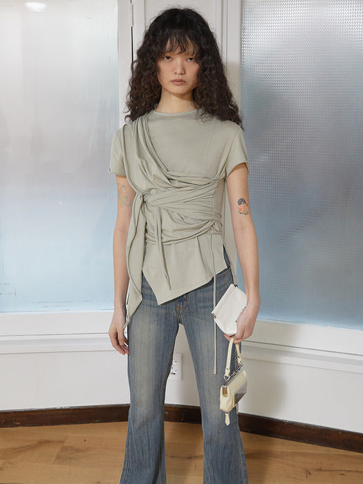 TIED DETAIL STRING TOP IN LIGHT KHAKI
