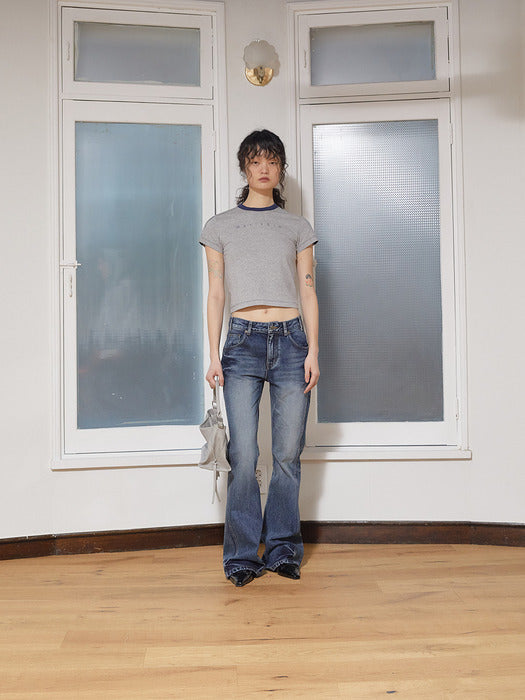 COLOR LINE POINT LOGO CROP TOP FOR WOMEN IN GREY