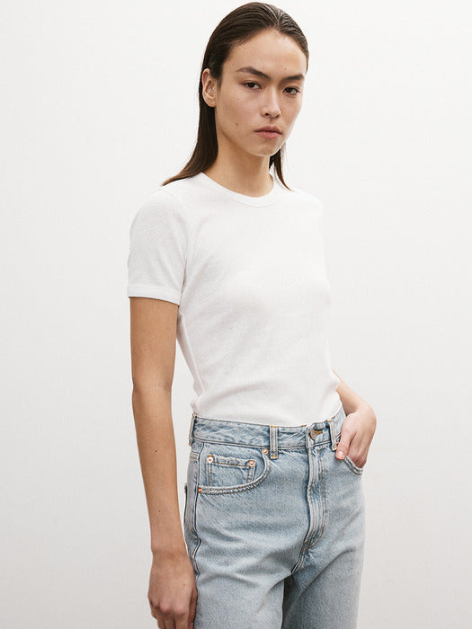 [recto] SHEER JERSEY FITTED T-SHIRT (OFF WHITE)