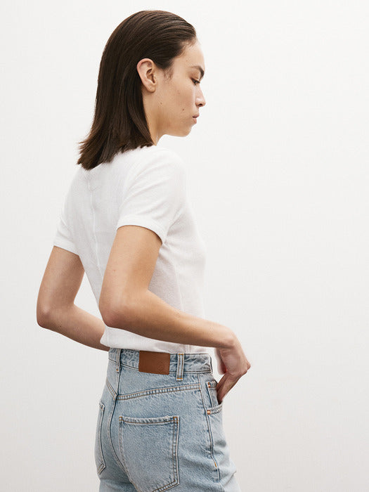 [recto] SHEER JERSEY FITTED T-SHIRT (OFF WHITE)