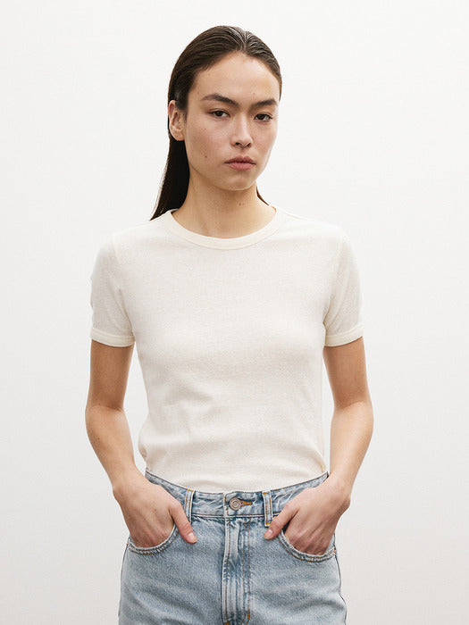 [recto] SHEER JERSEY FITTED T-SHIRT (CREAM)