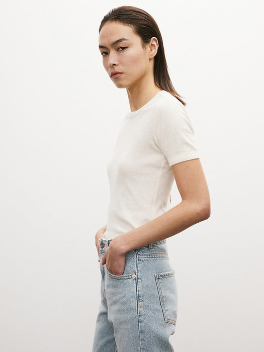 Recto Sheer Jersey Fitted T-Shirt (Cream)