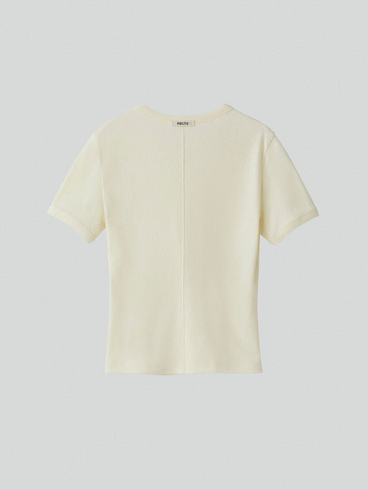 [recto] SHEER JERSEY FITTED T-SHIRT (CREAM)