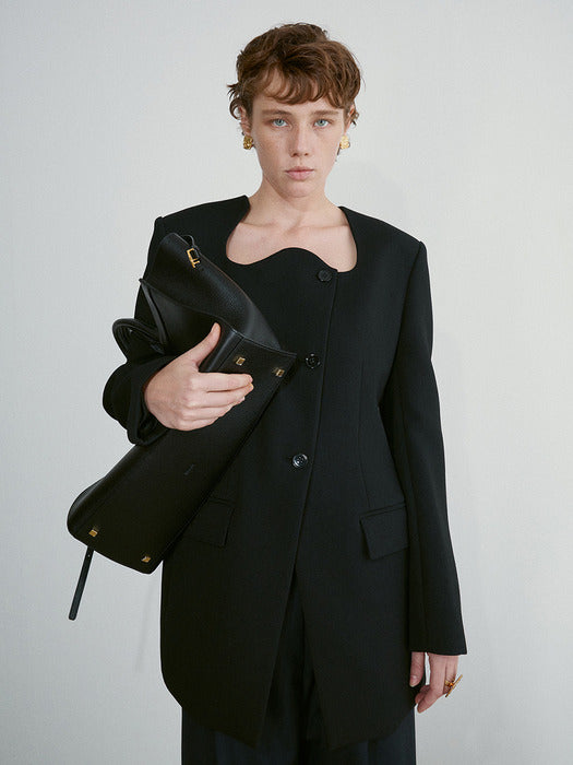 [recto] RC SIGNATURE CURVED NECK LONG JACKET (BLACK)