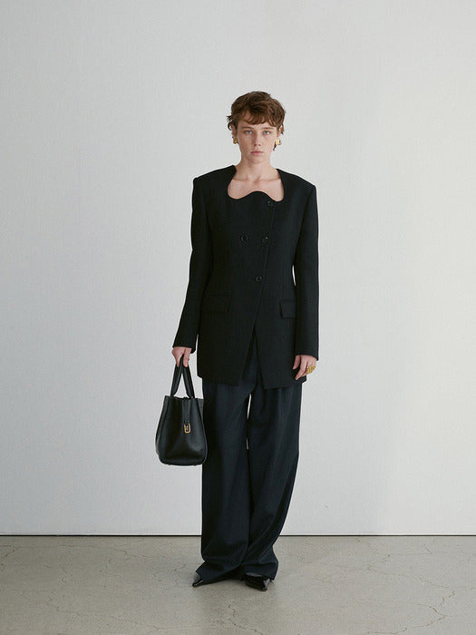 [recto] RC SIGNATURE CURVED NECK LONG JACKET (BLACK)