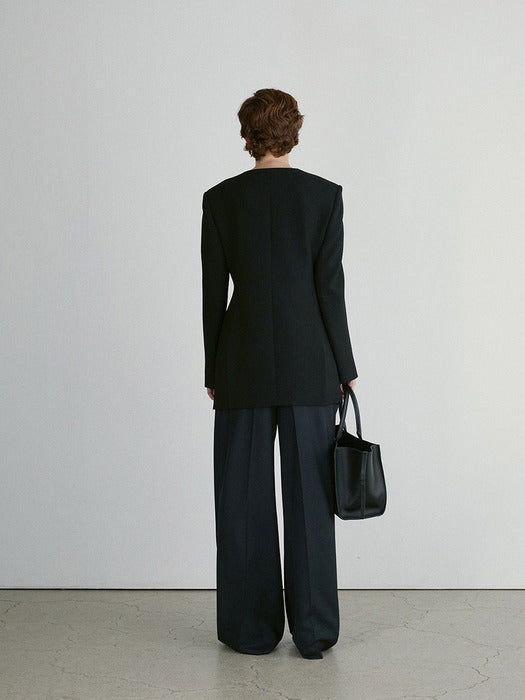 [recto] RC SIGNATURE CURVED NECK LONG JACKET (BLACK)