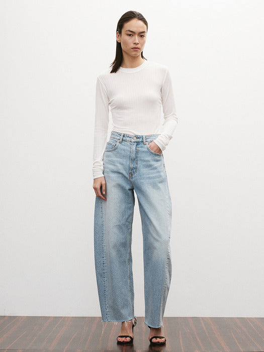 Recto Long Sleeves Sheer Jersey Top (Ivory)