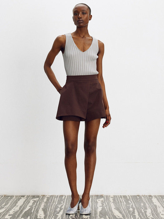 Recto V-Neck Ribbed Knit Tank Top (Light Grey)