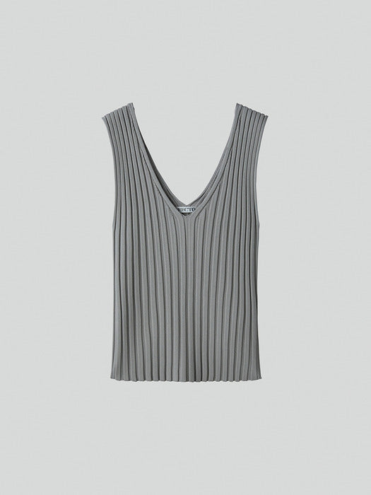 Recto V-Neck Ribbed Knit Tank Top (Light Grey)