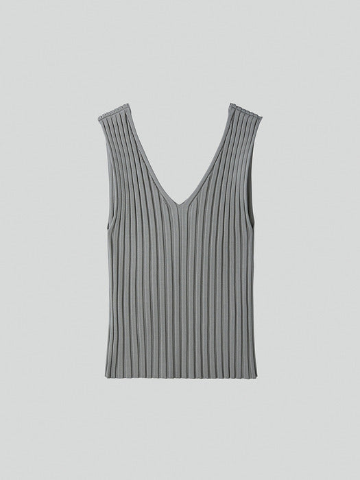 Recto V-Neck Ribbed Knit Tank Top (Light Grey)
