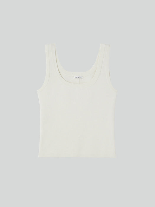 Recto Scoop Neckline Compact Knit Top (Ivory)