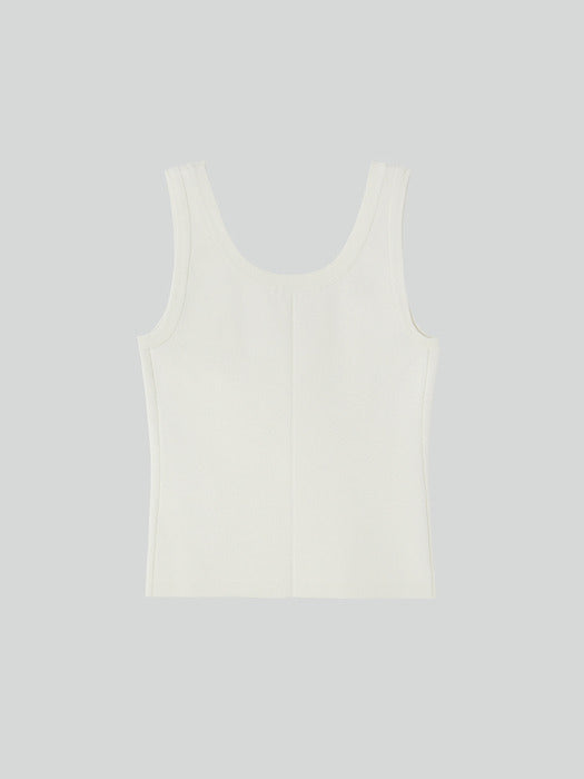 Recto Scoop Neckline Compact Knit Top (Ivory)
