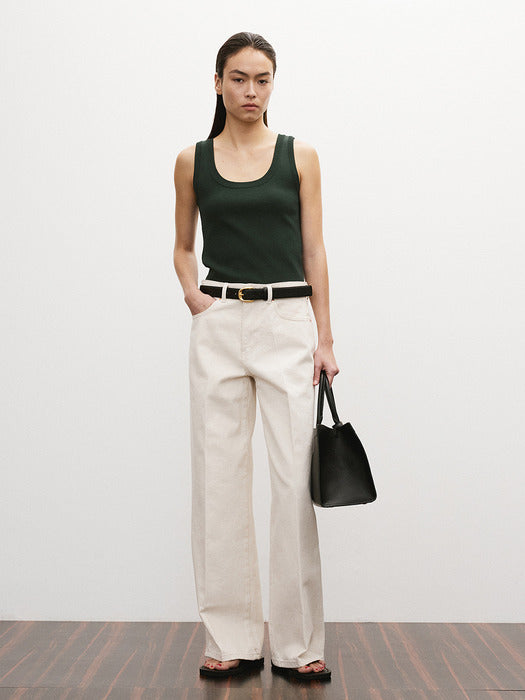 [recto] Scoop Neckline Compact Knit Top (Vintage Green)