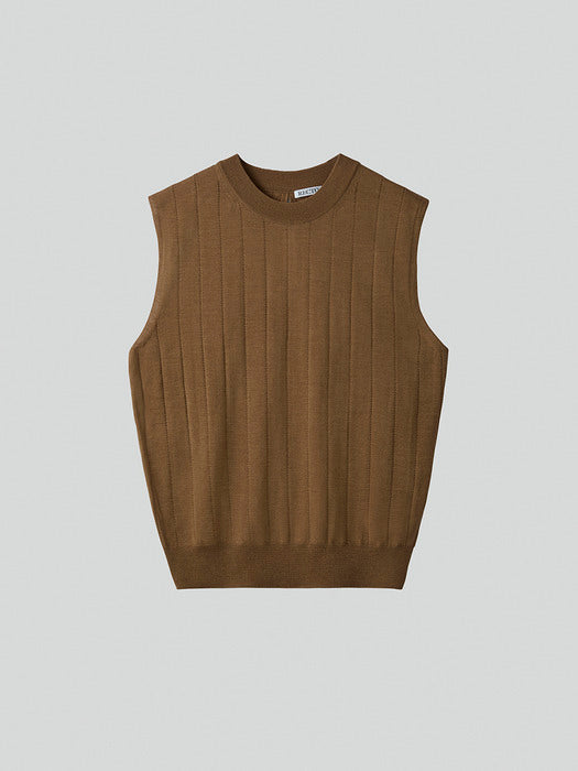 Recto Sleeveless Bold Ribbed Sheer Knit Top (Ochre)